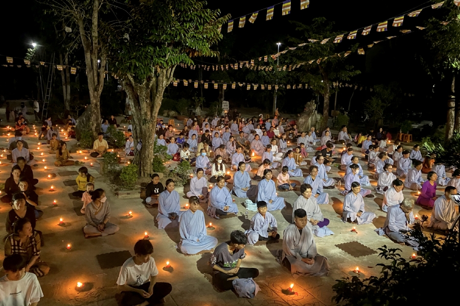 Candle Lighting Ritual to commemorate Amitabha’s Buddha at Suoi Phap Pagoda, Tay Ninh