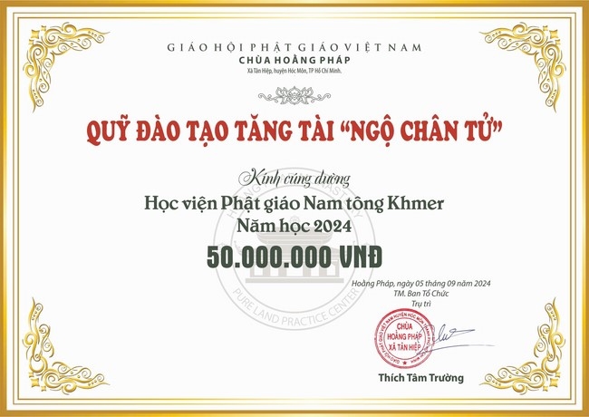 Quỹ đào tạo Tăng tài Ngộ Chân Tử cúng dường tại Học viện Phật giáo Nam Tông Khmer,  Cần Thơ.