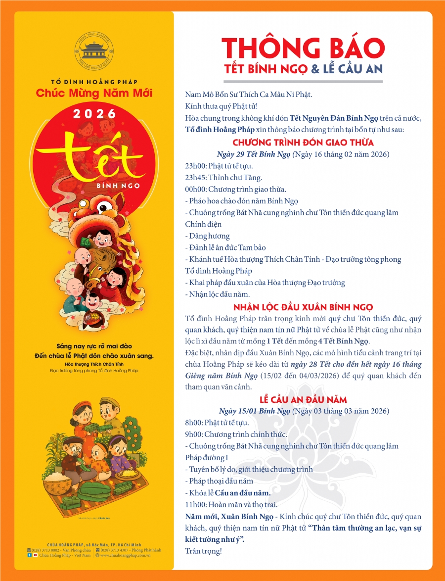 THÔNG BÁO CHƯƠNG TRÌNH TẾT BÍNH NGỌ VÀ LỄ CẦU AN ĐẦU NĂM