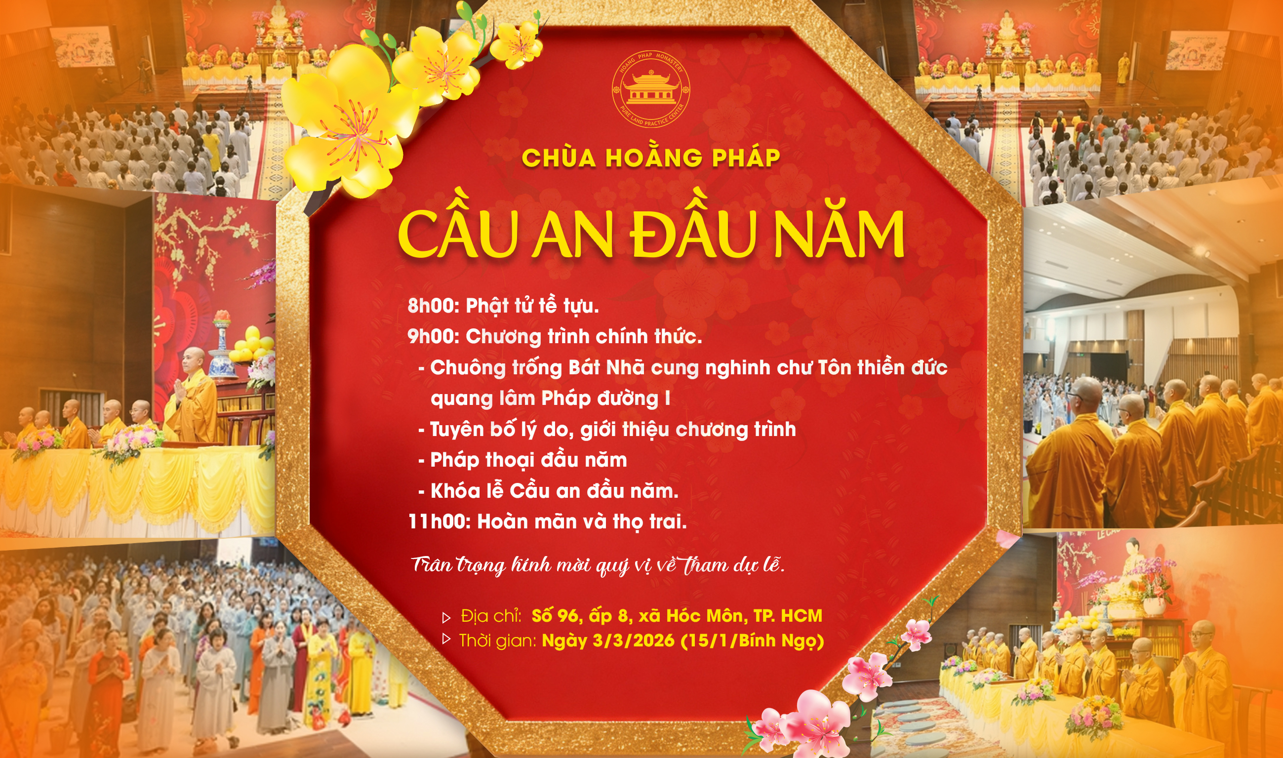 THÔNG BÁO CHƯƠNG TRÌNH LỄ CẦU AN ĐẦU NĂM BÍNH NGỌ 2026 - Chùa Hoằng Pháp