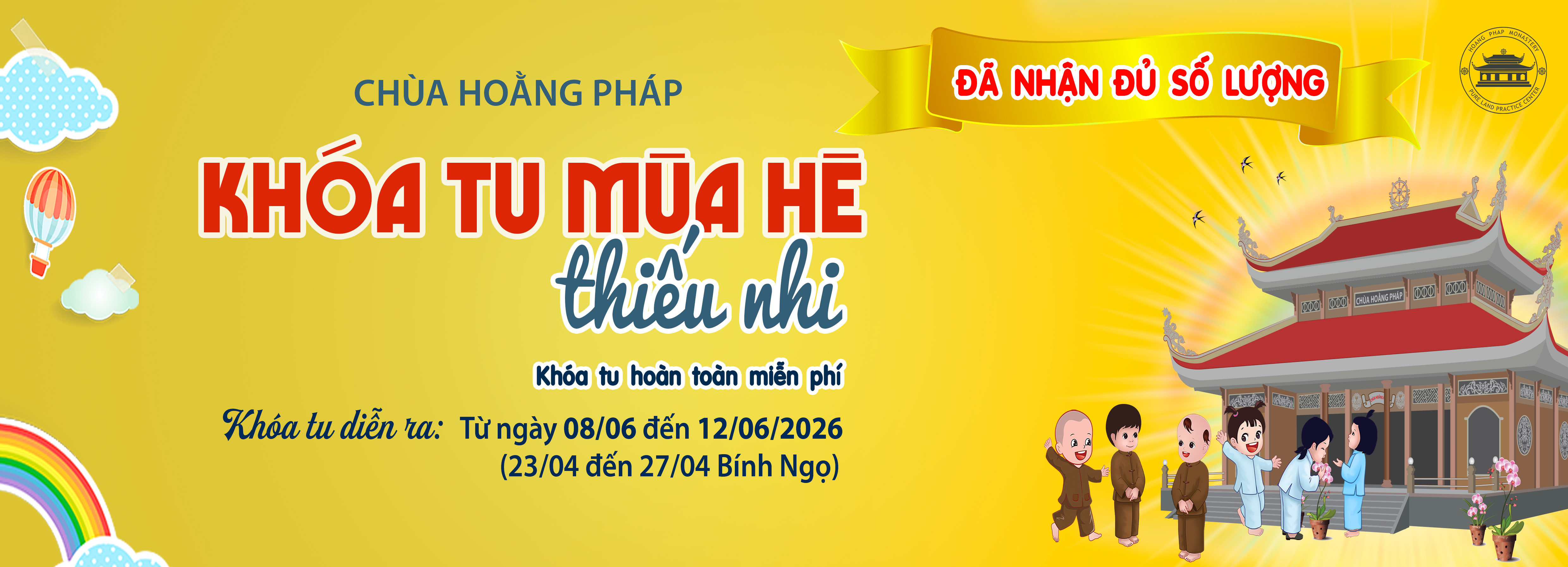 THÔNG BÁO ĐÃ NHẬN ĐỦ SỐ LƯỢNG ĐĂNG KÝ KHÓA TU MÙA HÈ THIẾU NHI.
