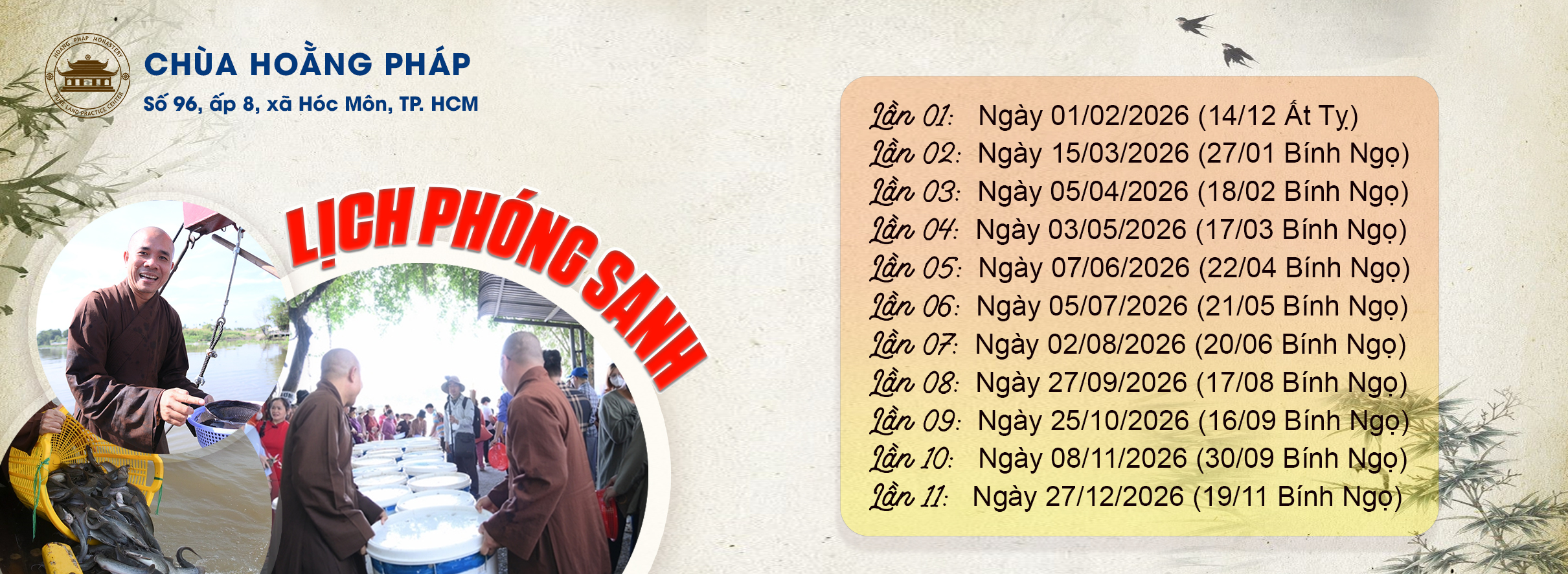 THÔNG BÁO LỊCH PHÓNG SINH NĂM 2026