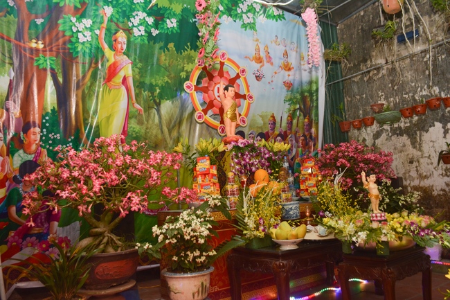 The ceremony of bath the Buddha in the Lumbini gardens of Buddhist  houses in Thai Binh province