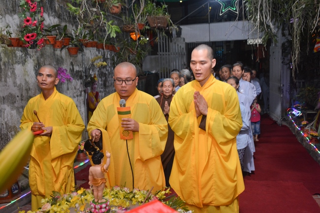 The ceremony of bath the Buddha in the Lumbini gardens of Buddhist  houses in Thai Binh province