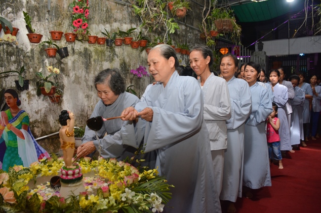 The ceremony of bath the Buddha in the Lumbini gardens of Buddhist  houses in Thai Binh province