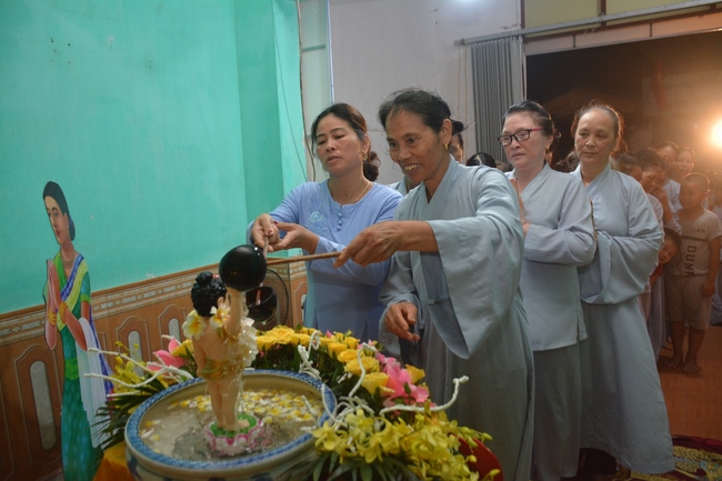 The ceremony of bath the Buddha in the Lumbini gardens of Buddhist  houses in Thai Binh province