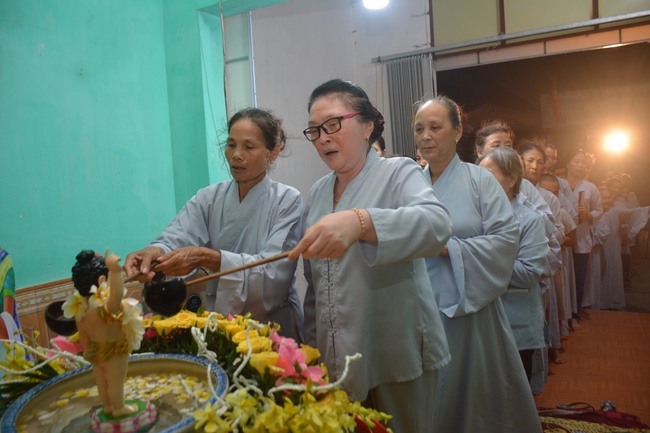 The ceremony of bath the Buddha in the Lumbini gardens of Buddhist  houses in Thai Binh province