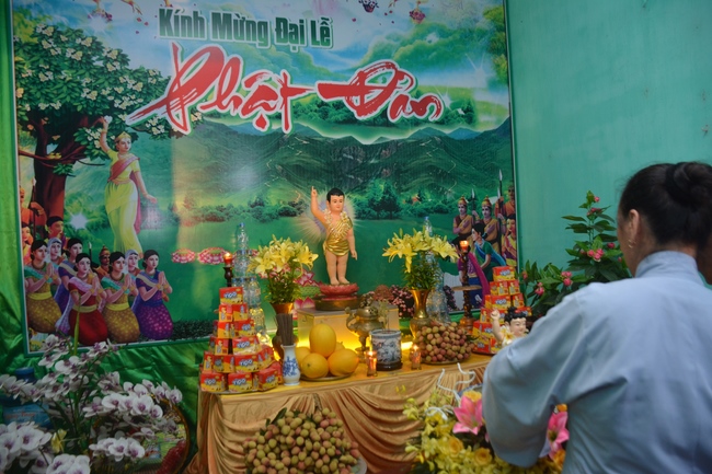 The ceremony of bath the Buddha in the Lumbini gardens of Buddhist  houses in Thai Binh province