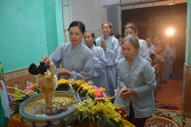 The ceremony of bath the Buddha in the Lumbini gardens of Buddhist  houses in Thai Binh province
