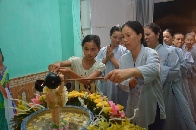 The ceremony of bath the Buddha in the Lumbini gardens of Buddhist  houses in Thai Binh province