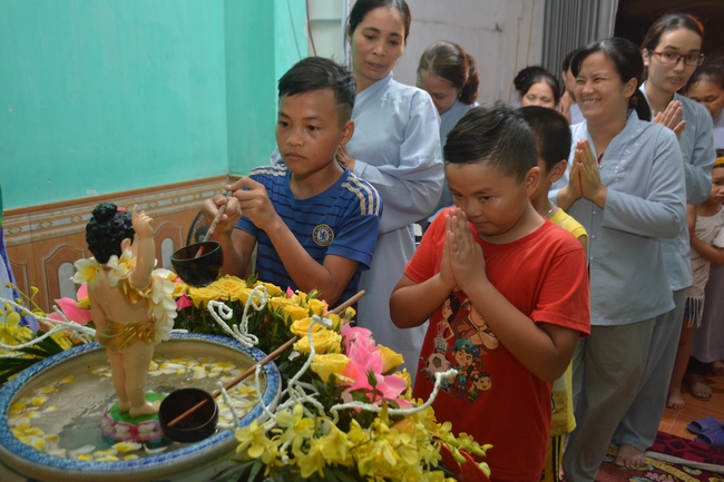 The ceremony of bath the Buddha in the Lumbini gardens of Buddhist  houses in Thai Binh province