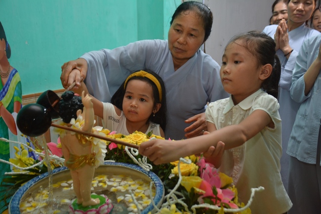 The ceremony of bath the Buddha in the Lumbini gardens of Buddhist  houses in Thai Binh province
