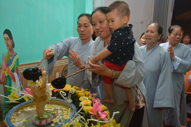 The ceremony of bath the Buddha in the Lumbini gardens of Buddhist  houses in Thai Binh province