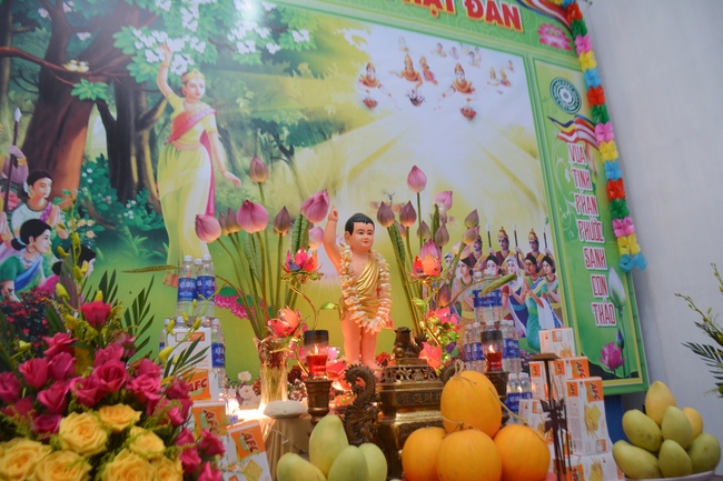 The ceremony of bath the Buddha in the Lumbini gardens of Buddhist  houses in Thai Binh province