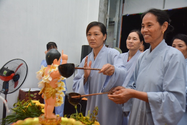 The ceremony of bath the Buddha in the Lumbini gardens of Buddhist  houses in Thai Binh province