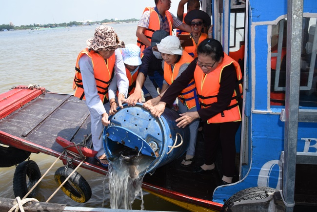 Offering to Quoc Thoi Pagoda and freeing creatures in Ben Tre