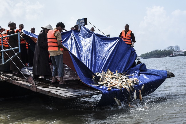 Freeing creatures at Co Bac ferry in Can Tho