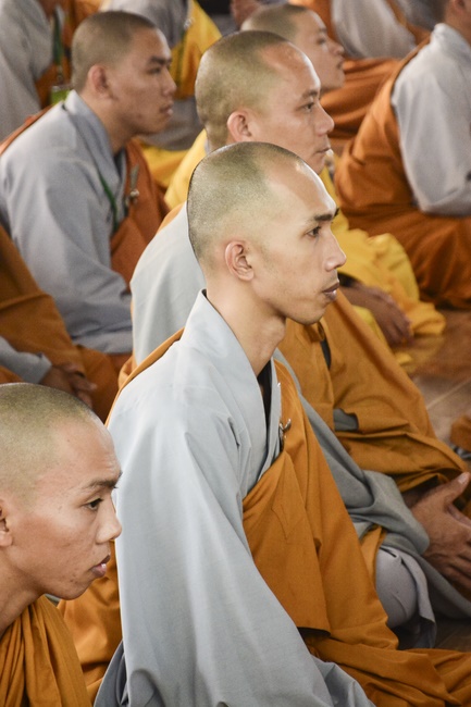 Receiving precepts from the Dieu Tam precept altar of the monks at Hoang Phap Pagoda
