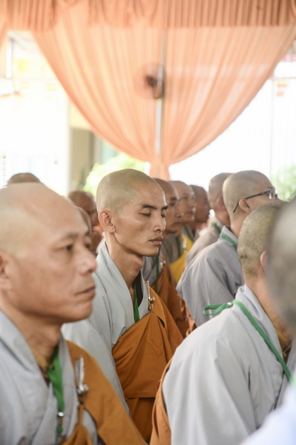 Receiving precepts from the Dieu Tam precept altar of the monks at Hoang Phap Pagoda