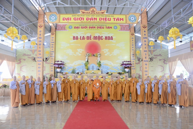 Receiving precepts from the Dieu Tam precept altar of the monks at Hoang Phap Pagoda