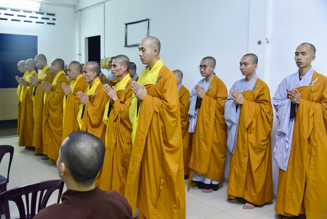 Receiving precepts from the Dieu Tam precept altar of the monks at Hoang Phap Pagoda