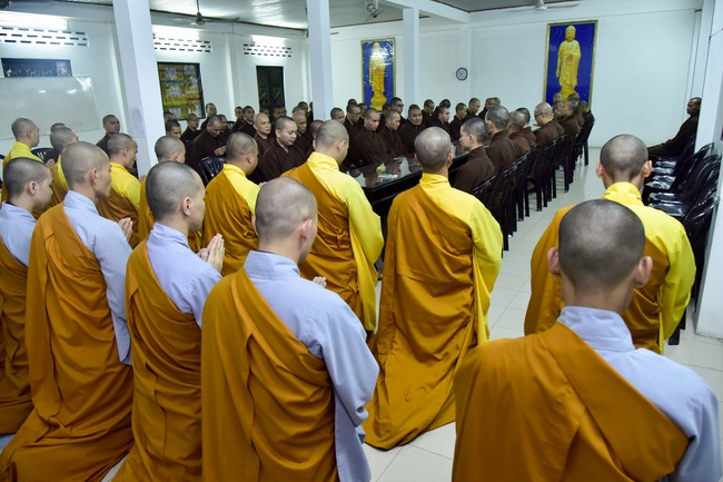 Receiving precepts from the Dieu Tam precept altar of the monks at Hoang Phap Pagoda