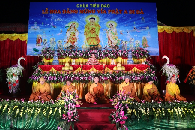 The flower lantern ceremony commemorating the Buddha Amitabha at Tieu Dao pagoda.