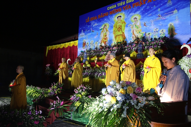 The flower lantern ceremony commemorating the Buddha Amitabha at Tieu Dao pagoda.