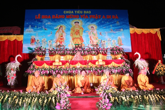 The flower lantern ceremony commemorating the Buddha Amitabha at Tieu Dao pagoda.