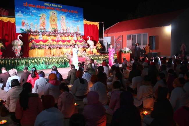 The flower lantern ceremony commemorating the Buddha Amitabha at Tieu Dao pagoda.