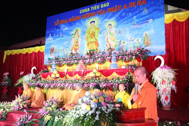 The flower lantern ceremony commemorating the Buddha Amitabha at Tieu Dao pagoda.