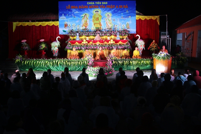The flower lantern ceremony commemorating the Buddha Amitabha at Tieu Dao pagoda.