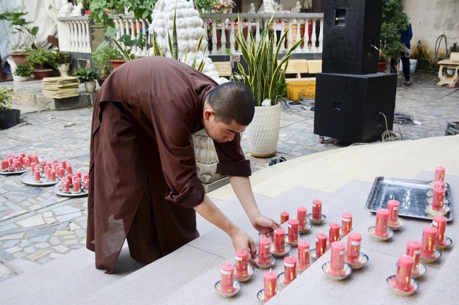 A Ceremony Lighting  Flower Lanterns to Celebrate Birthday Of Amitabha Buddha at Phuoc Thien Pagoda, Ho Chi Minh City