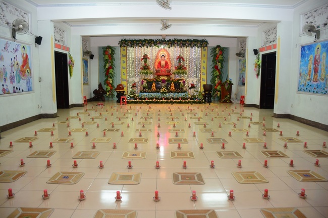 A Ceremony Lighting  Flower Lanterns to Celebrate Birthday Of Amitabha Buddha at Phuoc Thien Pagoda, Ho Chi Minh City