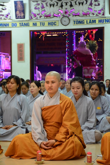 A Ceremony Lighting  Flower Lanterns to Celebrate Birthday Of Amitabha Buddha at Phuoc Thien Pagoda, Ho Chi Minh City