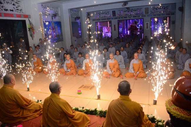 A Ceremony Lighting  Flower Lanterns to Celebrate Birthday Of Amitabha Buddha at Phuoc Thien Pagoda, Ho Chi Minh City