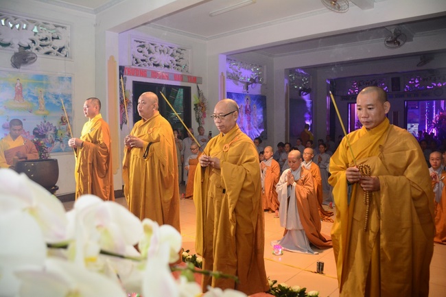 A Ceremony Lighting  Flower Lanterns to Celebrate Birthday Of Amitabha Buddha at Phuoc Thien Pagoda, Ho Chi Minh City