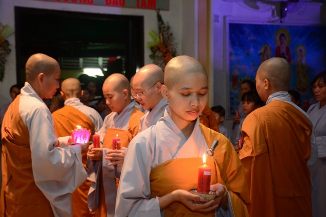 A Ceremony Lighting  Flower Lanterns to Celebrate Birthday Of Amitabha Buddha at Phuoc Thien Pagoda, Ho Chi Minh City