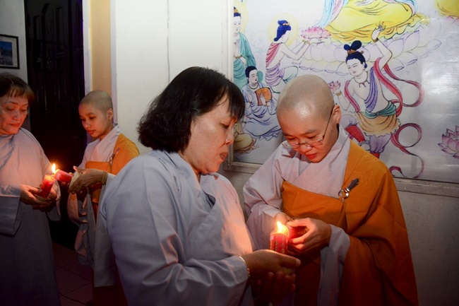 A Ceremony Lighting  Flower Lanterns to Celebrate Birthday Of Amitabha Buddha at Phuoc Thien Pagoda, Ho Chi Minh City