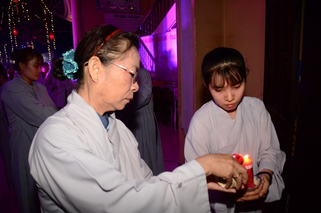 A Ceremony Lighting  Flower Lanterns to Celebrate Birthday Of Amitabha Buddha at Phuoc Thien Pagoda, Ho Chi Minh City