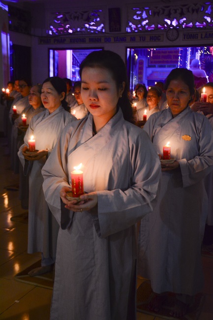 A Ceremony Lighting  Flower Lanterns to Celebrate Birthday Of Amitabha Buddha at Phuoc Thien Pagoda, Ho Chi Minh City