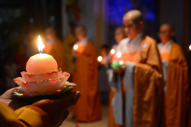 A Ceremony Lighting  Flower Lanterns to Celebrate Birthday Of Amitabha Buddha at Phuoc Thien Pagoda, Ho Chi Minh City
