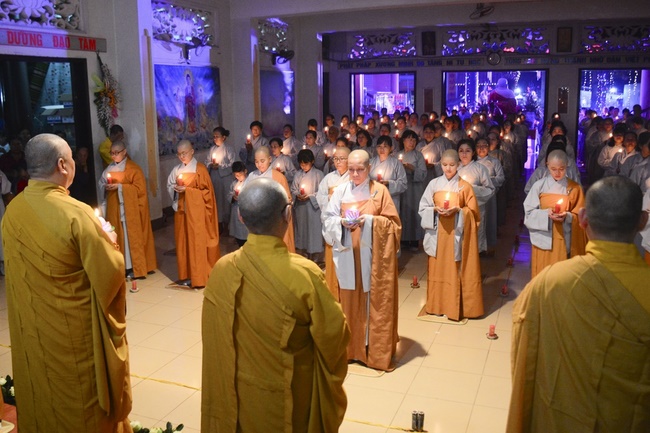 A Ceremony Lighting  Flower Lanterns to Celebrate Birthday Of Amitabha Buddha at Phuoc Thien Pagoda, Ho Chi Minh City