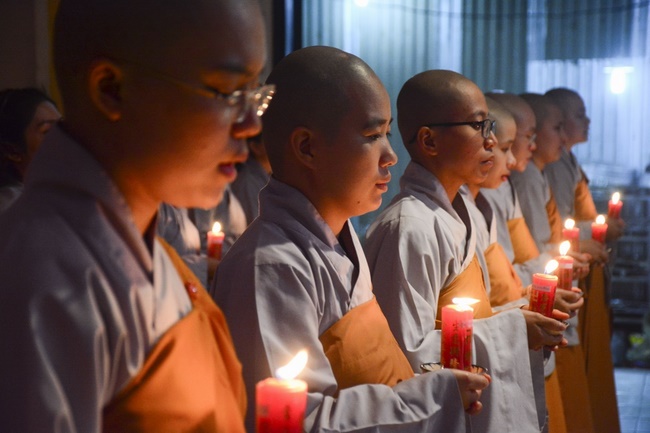 A Ceremony Lighting  Flower Lanterns to Celebrate Birthday Of Amitabha Buddha at Phuoc Thien Pagoda, Ho Chi Minh City