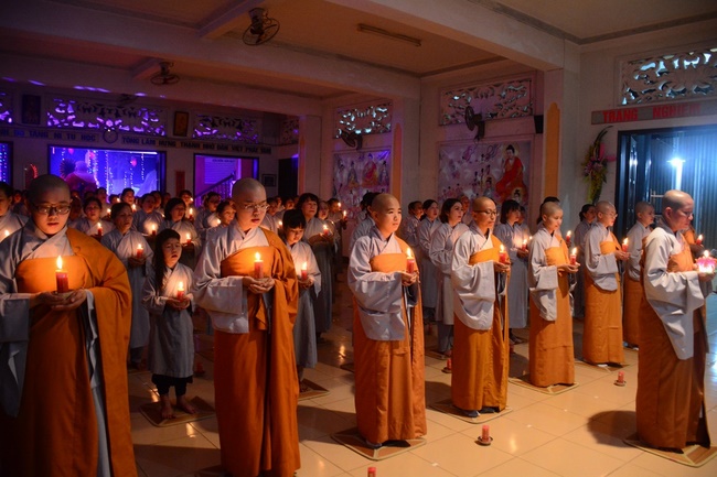 A Ceremony Lighting  Flower Lanterns to Celebrate Birthday Of Amitabha Buddha at Phuoc Thien Pagoda, Ho Chi Minh City