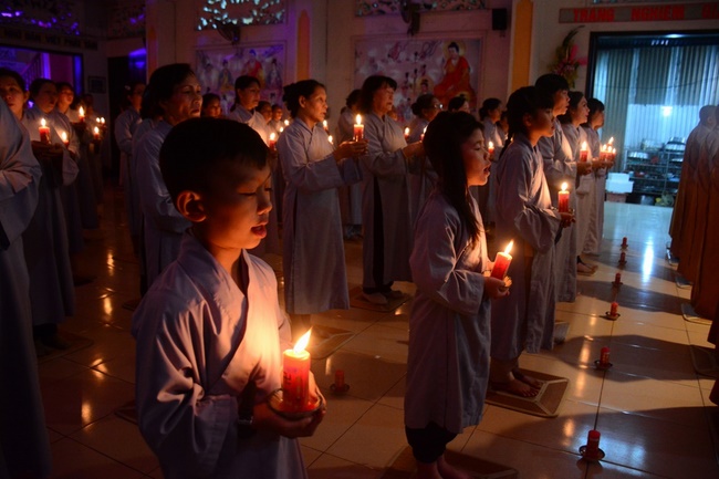 A Ceremony Lighting  Flower Lanterns to Celebrate Birthday Of Amitabha Buddha at Phuoc Thien Pagoda, Ho Chi Minh City