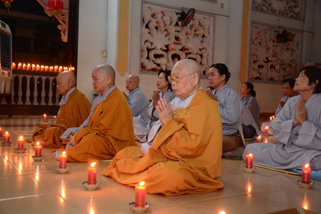 A Ceremony Lighting  Flower Lanterns to Celebrate Birthday Of Amitabha Buddha at Phuoc Thien Pagoda, Ho Chi Minh City