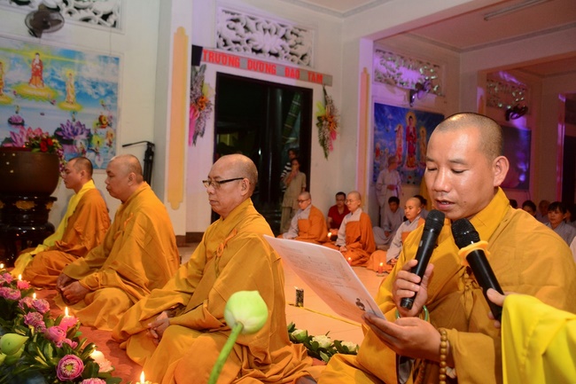 A Ceremony Lighting  Flower Lanterns to Celebrate Birthday Of Amitabha Buddha at Phuoc Thien Pagoda, Ho Chi Minh City
