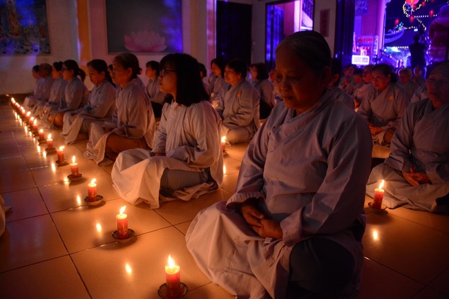 A Ceremony Lighting  Flower Lanterns to Celebrate Birthday Of Amitabha Buddha at Phuoc Thien Pagoda, Ho Chi Minh City