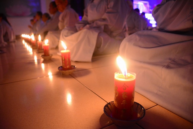 A Ceremony Lighting  Flower Lanterns to Celebrate Birthday Of Amitabha Buddha at Phuoc Thien Pagoda, Ho Chi Minh City